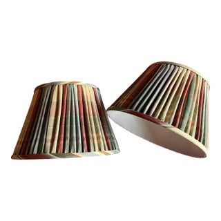 Vintage Hand Made Lamp Shades in Cotton Stripe - A Pair For Sale