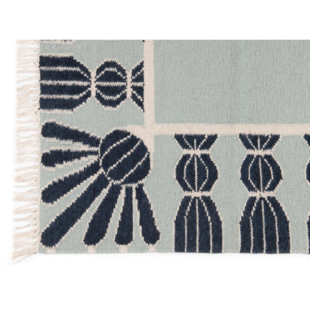 Transitional Part & Parcel Goods Wool Tassel Rug, 10' x 14', Sky Blue, Navy and Eggshell For Sale - Image 3 of 5