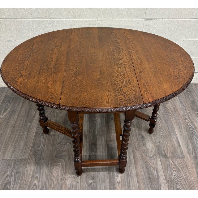 Antique 1800s English or American Jacobean Revival Drop Leaf Gate Leg Table For Sale - Image 11 of 14