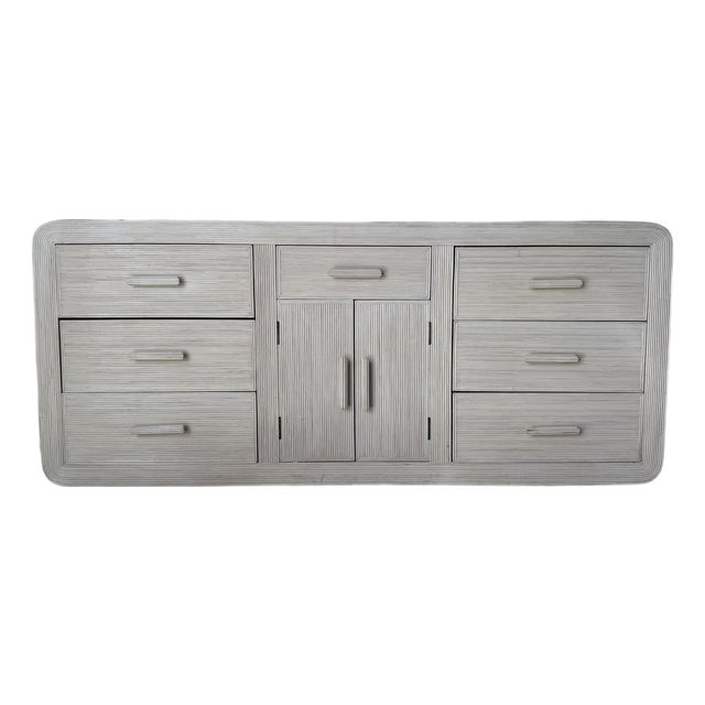 1970s Vintage Gabriella Crespi Style Pencil Reed Rattan Dresser For Sale