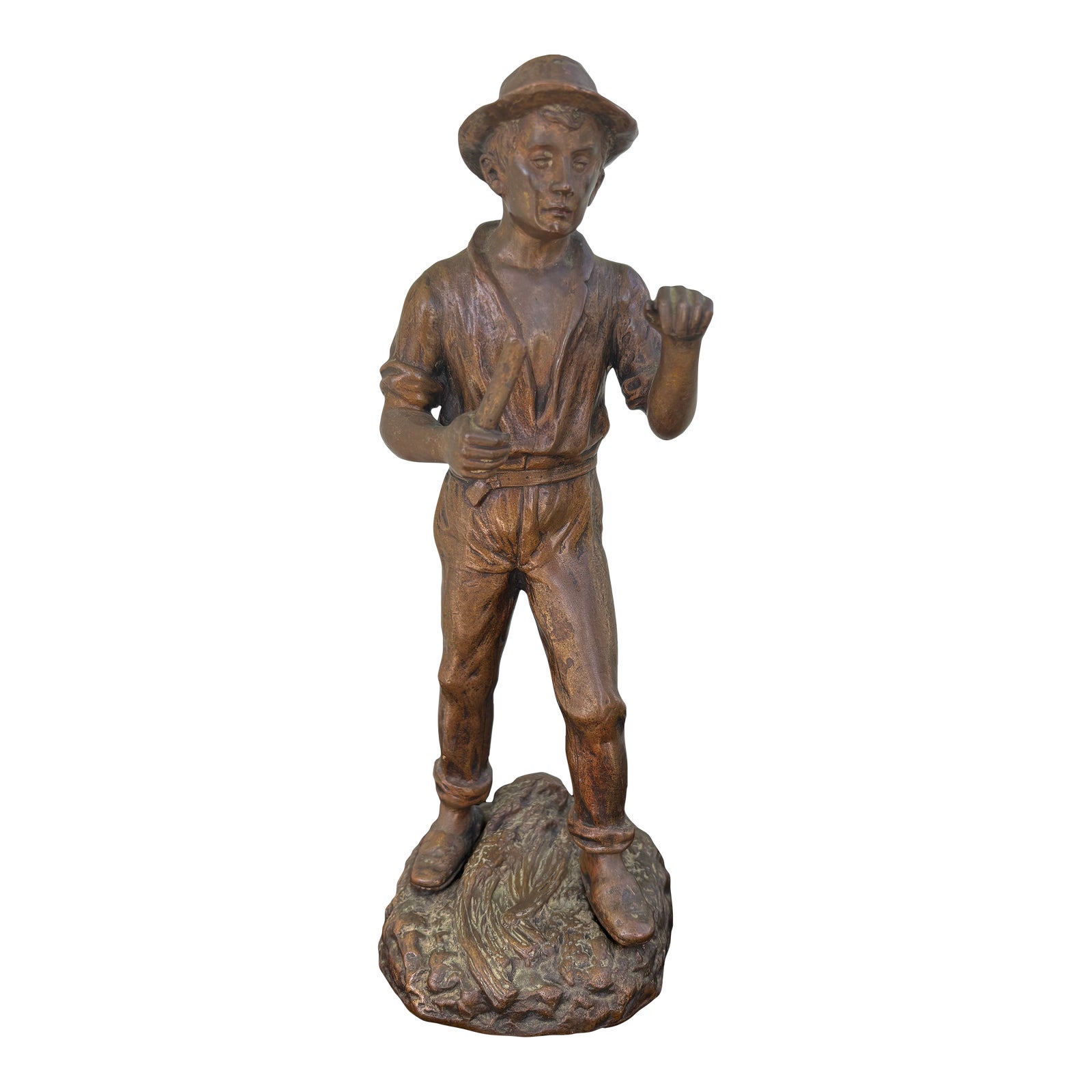 Antique Patinated Spelter Figure of a Young Laborer With Tool, C. 1900 ...