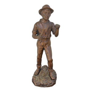 Antique Patinated Spelter Figure of a Young Laborer With Tool, C. 1900–1920