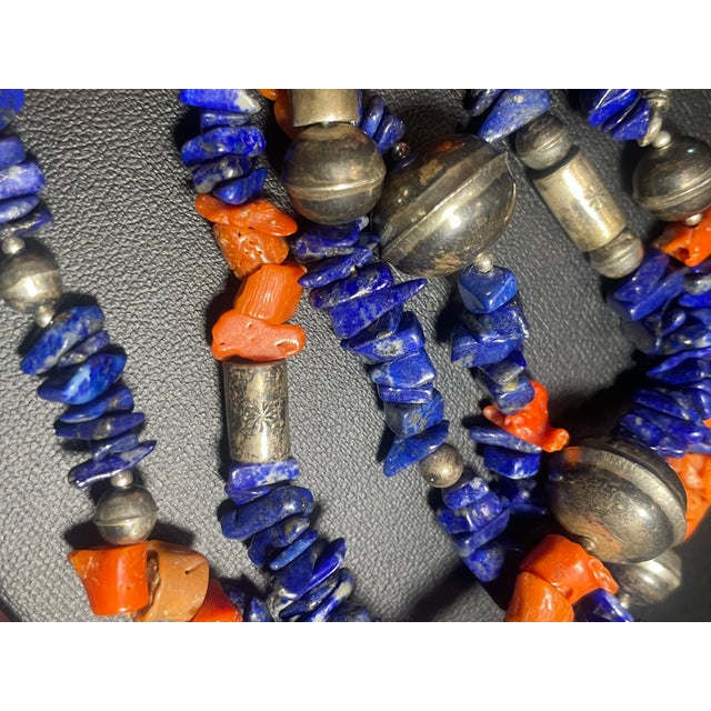 This necklace represents authentic Navajo silverwork combined with traditional gemstone beadwork. An unusually deep and...