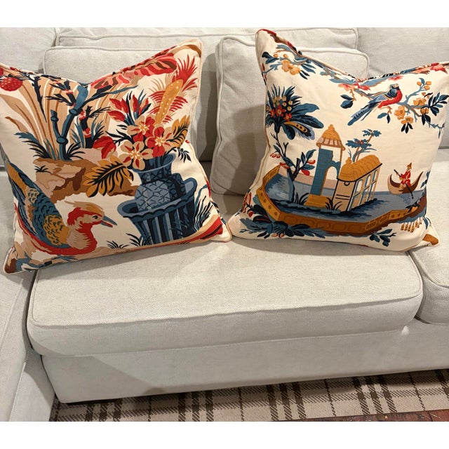 French Pair of Custom Pillows Brunswig and Fils Le Lac Iconic Fabric With Down Inserts For Sale - Image 3 of 4