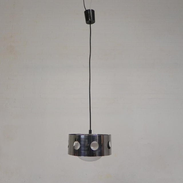 Vintage Pendant Lamp with Chrome Cylinder and Glass Globe, 1960s For Sale - Image 4 of 13