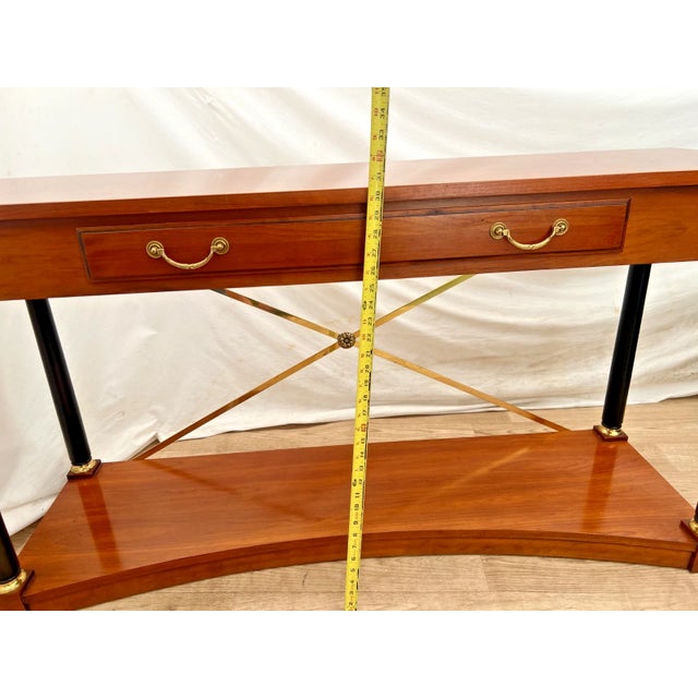 Vintage Ethan Allen Sofa Console Table, Regency Neo Classical, Cherry, Brass X Stretcher For Sale - Image 10 of 14