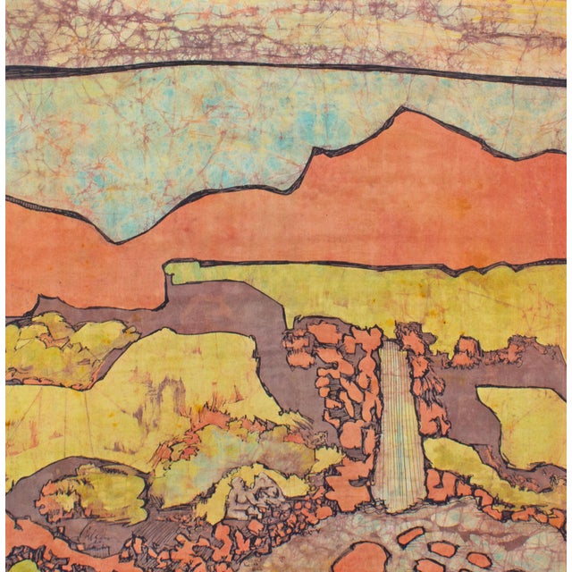 Small pin hole near top edge. Batik patched/repaired from verso. Some scuffs to frame. Other age appropriate wear.