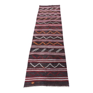 1960s Traditional Turkish Hand Knotted Striped Kilim Runner Rug For Sale