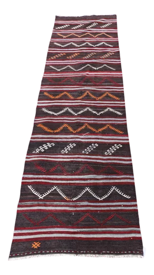 1960s Traditional Turkish Hand Knotted Striped Kilim Runner Rug