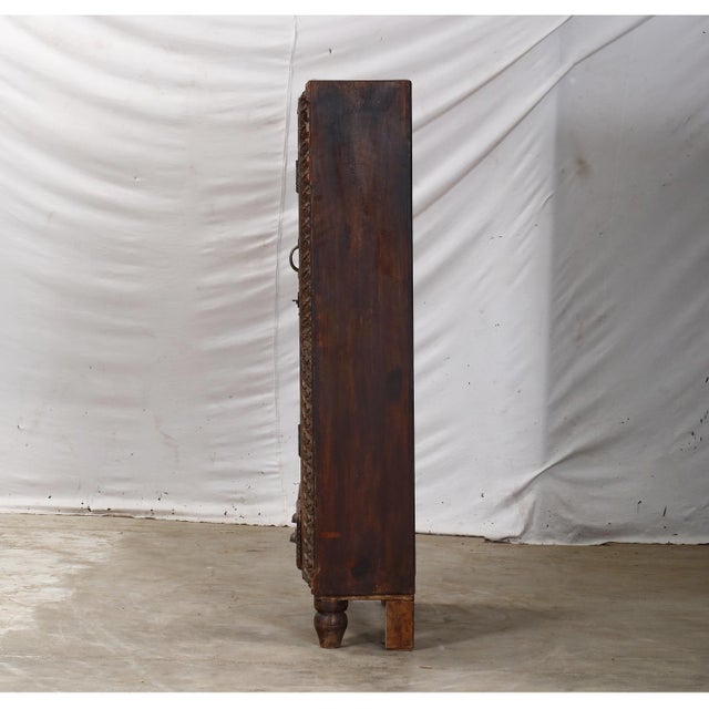 English Antique Anglo-Indian Carved Teakwood Armoire For Sale - Image 3 of 6