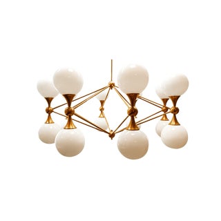 16 Light-Chandelier in Brass with Spheres For Sale
