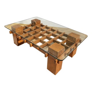 Mid-Century Modern Italian Wood and Glass Coffee Table, 1970s For Sale