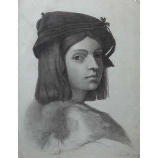 Antique 19th Century Charcoal Portrait Drawing For Sale