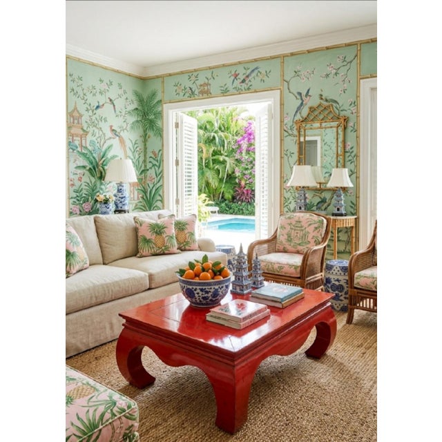 ​Vintage Large Ming Style Vermilion Red Chow Leg Chinoiserie Coffee Table For Sale - Image 11 of 12