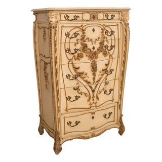 Antique 19th Century Cherub Carved Painted High Chest of Drawers For Sale