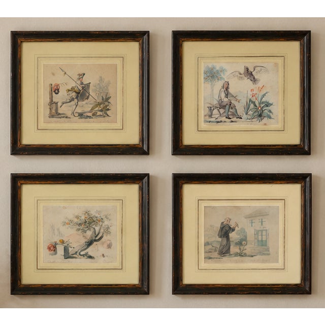 Figurative Composition, 19th Century, Watercolor Drawings on Paper, Framed, Set of 4 For Sale - Image 8 of 8