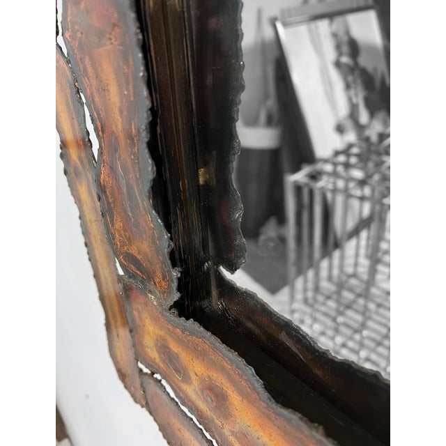 1960s C. 1960s Brutalist Sculptural Brazed Sheet Metal Panelled Wall Mirror For Sale - Image 5 of 6