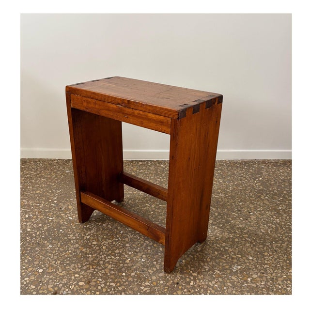 Rustic Brutalist Chalet Bench or Factory Stool in Pine, France, 1950s For Sale - Image 3 of 9