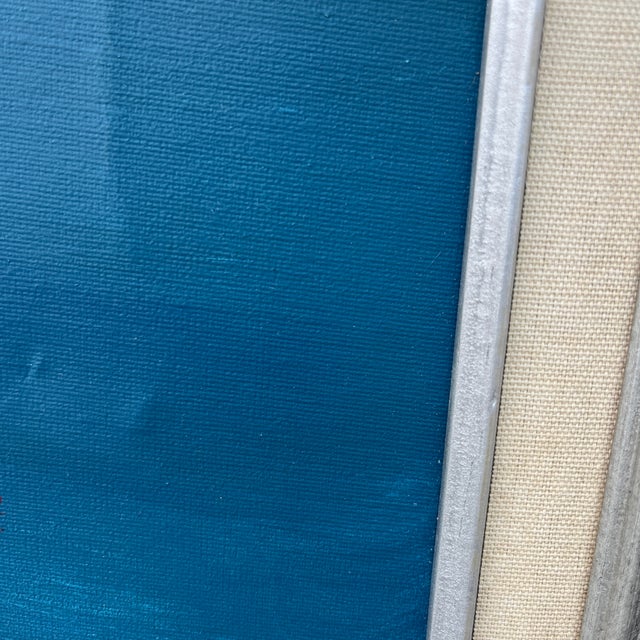Blue Post Modern Abstract Wall Art Painting Framed and Signed by the Artist. Circa 1980s For Sale - Image 8 of 17