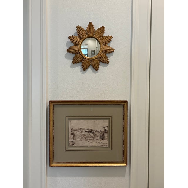 Art Deco Petite Art Deco Gilt Plaster Sunburst Wall Mirror, Circa 1930's For Sale - Image 3 of 15