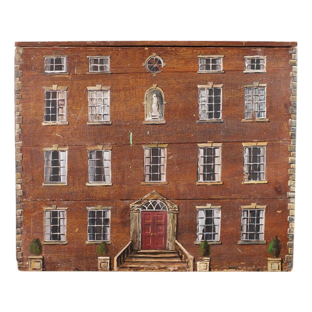 Country English Painted Pine Trunk With Georgian House Facade For Sale