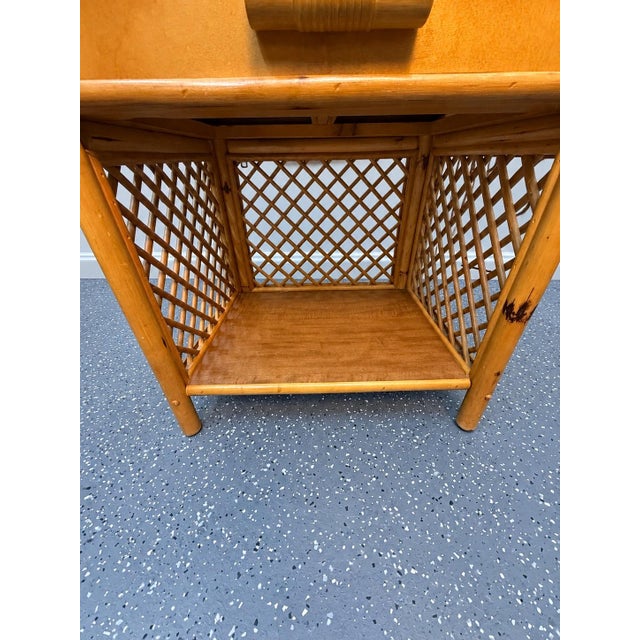 Tan Vintage Coastal Bamboo and Rattan Lattice Nightstand With Drawer For Sale - Image 8 of 10