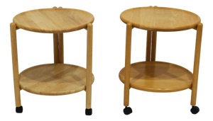 Vintage Danish Foldable Rolling Bar Carts with Removable Trays attributed to Jens Quistgaard, 1970s, Set of 2