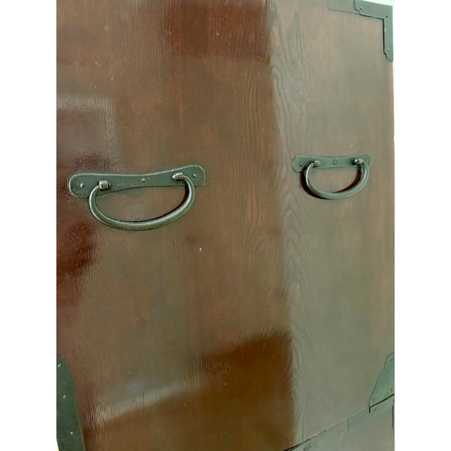 Wood Antique Meji Period Three Section Japanese Isho Tansu Clothing Chest For Sale - Image 7 of 14