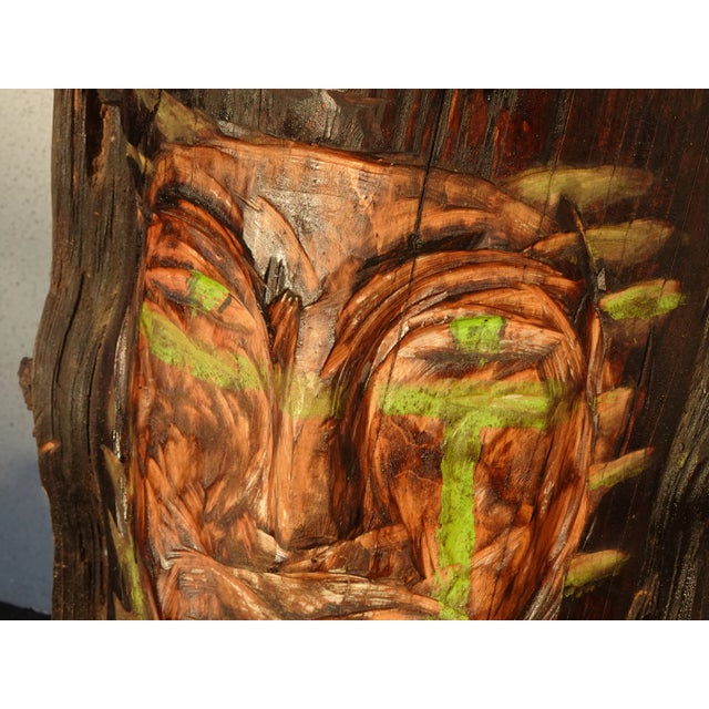 Black Vintage Hand Carved Face on a Wooden Log ~ Decorative Decor For Sale - Image 8 of 12