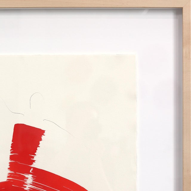 2020s The Red Dress 9 - Framed Original Red Abstract Figurative Ink Painting on French Linen Paper For Sale - Image 5 of 9