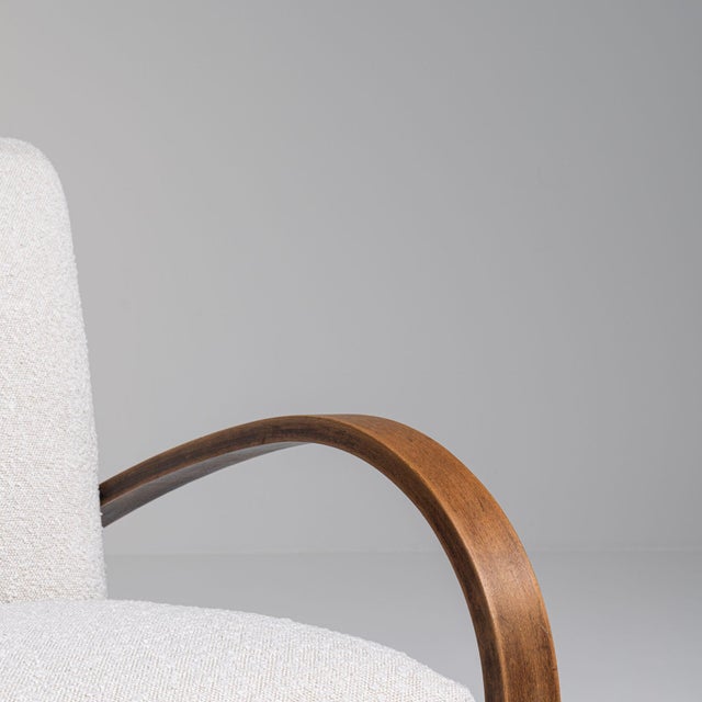 20th Century Czech Republic Warm Ivory Boucle Bentwood-Arm Lounge Chair For Sale In Greensboro - Image 6 of 11