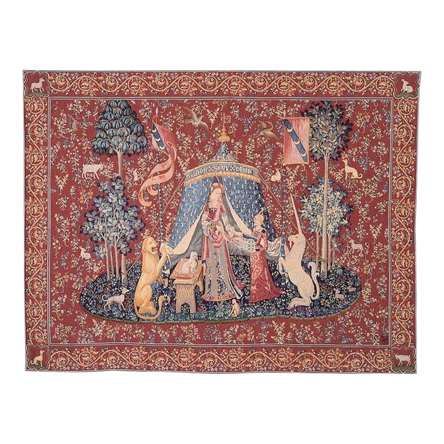 Lady With Unicorn - Tent Loom Woven Tapestry - 85 X 113 Cm (2'10" X 3'9") - Requires Rod Size 3 For Sale
