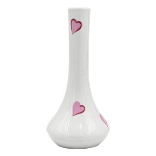 Mid 20th Century D. Porthault Paris Les Coeurs Pink Hearts Porcelain Bud Vase Limoges For Sale