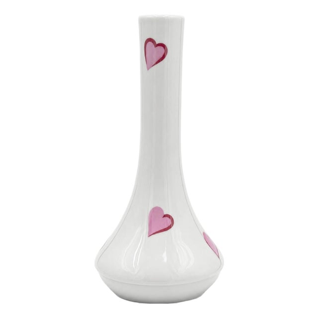 Mid 20th Century D. Porthault Paris Les Coeurs Pink Hearts Porcelain Bud Vase Limoges For Sale