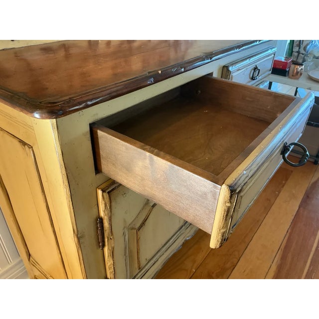 Wood Vintage Woodland Furniture French Provincial Distressed Painted Buffet – Grape Motif For Sale - Image 7 of 9