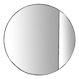 Modern Round Wall Mirror with Curved Side Panel, Italy, 1980s For Sale
