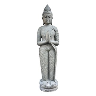 Vintage Standing Stone Carved Buddha Statue For Sale