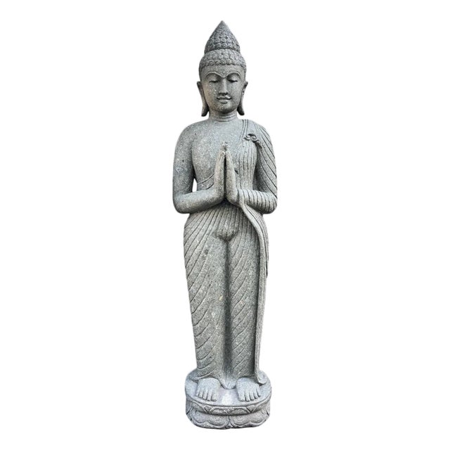 Vintage Standing Stone Carved Buddha Statue For Sale