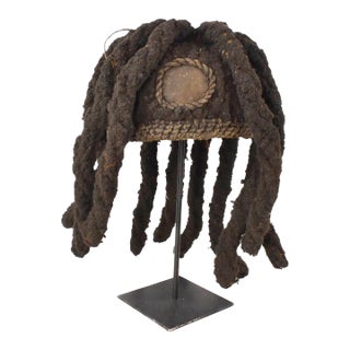 Early 20th Century Bamileke Woven Hat with Hair Cameroon For Sale