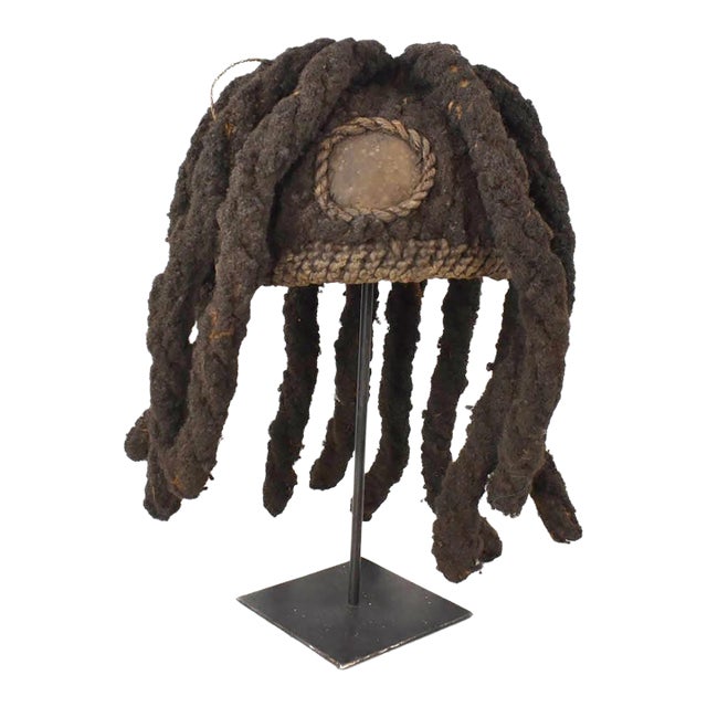 Early 20th Century Bamileke Woven Hat with Hair Cameroon For Sale