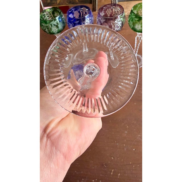 Blue Vintage Bohemian Cut to Clear Lead Crystal Wine Glasses, Set of Seven, Circa 1950s–1960s For Sale - Image 8 of 18