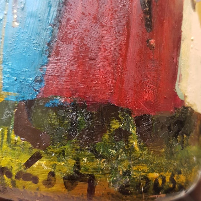Large Hand-Painted Georgian Cossack Choir Folk Art Bottle on Soviet Glass Base, 2005 For Sale - Image 6 of 9