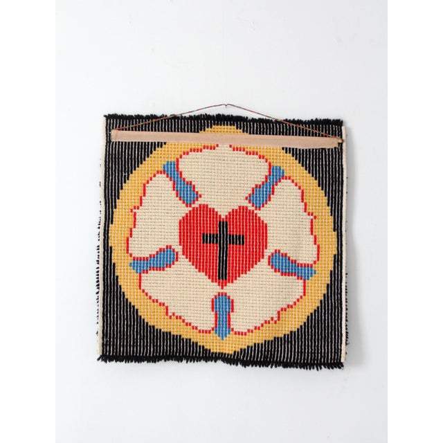 Blue Mid-Century Folk Art Luther Rose Wall Hanging For Sale - Image 8 of 9