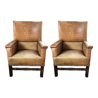 Ralph Lauren Lodge Leather High Back Chairs - a Pair For Sale