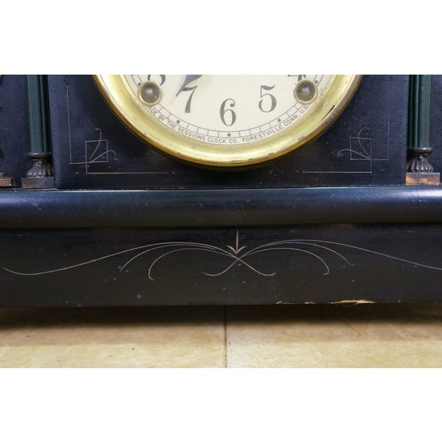 Antique Sessions Neoclassical Figure With Lyre Key Wound Mantel Clock 17" For Sale - Image 10 of 17