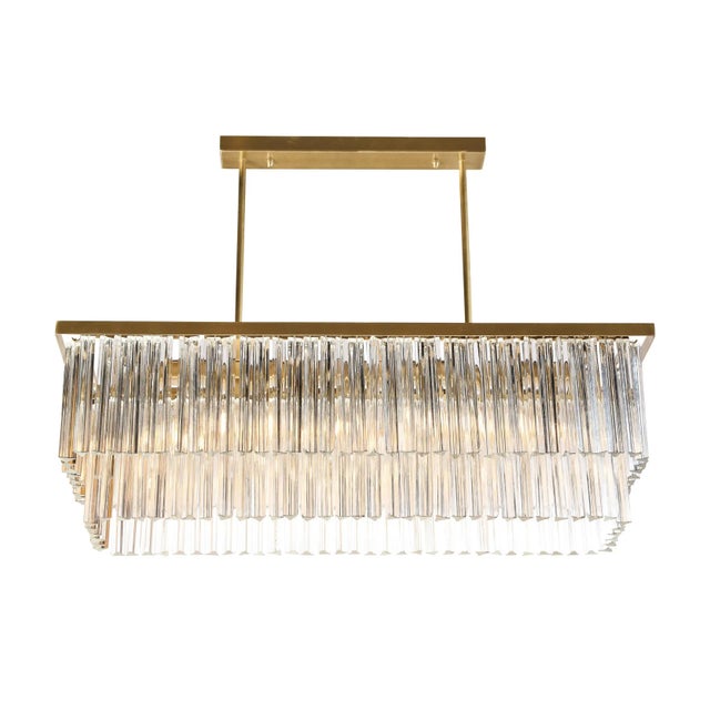 Contemporary Modernist Two-Tier Transparent Triedre Murano Camer Glass Rectangular Chandelier For Sale - Image 13 of 13