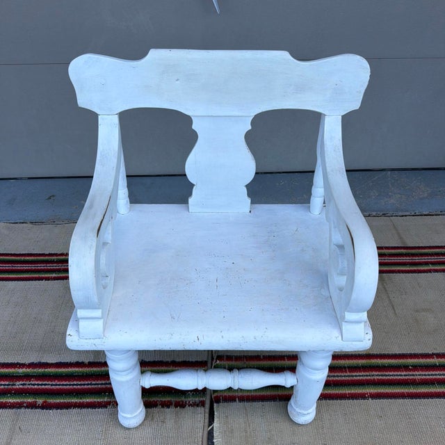 Antique White Painted Plank Seat Arm Chair, Pennsylvania, Circa 1860-1880 For Sale - Image 14 of 16