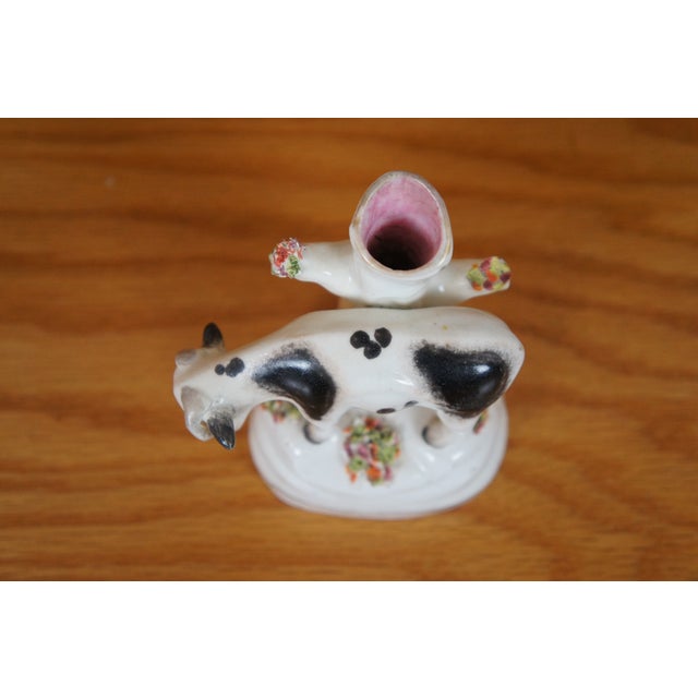 White Antique 19th Century Petite Staffordshire Cow Spill Vase Flatback Figurine For Sale - Image 8 of 11