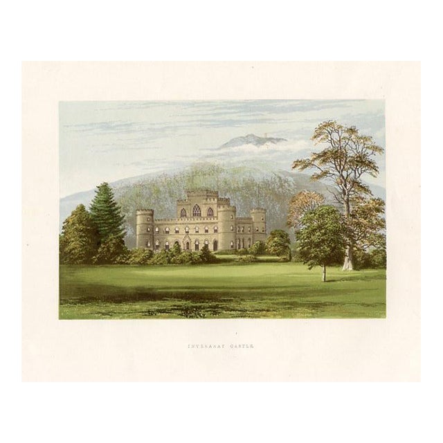 Late 1800s, Inveraray Castle in Scotland, Original Antique English Castle Print, Lithograph, England For Sale