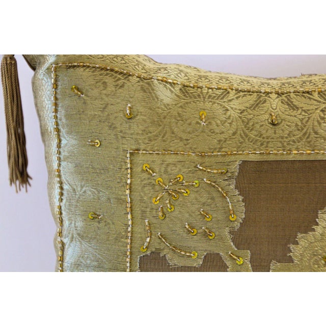 Gold Moorish Throw Pillows Embellished With Sequins and Beads a Pair For Sale In Palm Springs - Image 6 of 13
